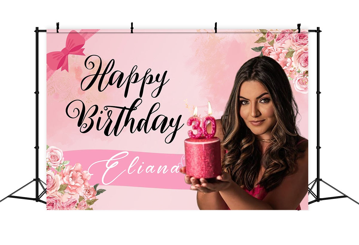 Personalized Birthday Backdrops 30th Elegant Floral Backdrop MRR3-4