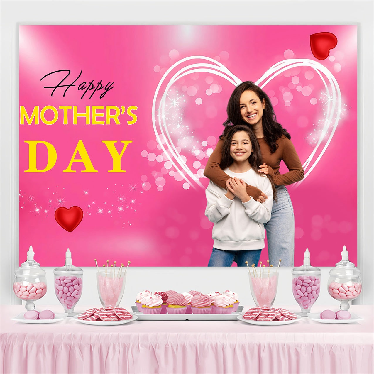 Mother's Day Backdrop Ideas Sparkling Love Heart Personalised Backdrop MRR3-44
