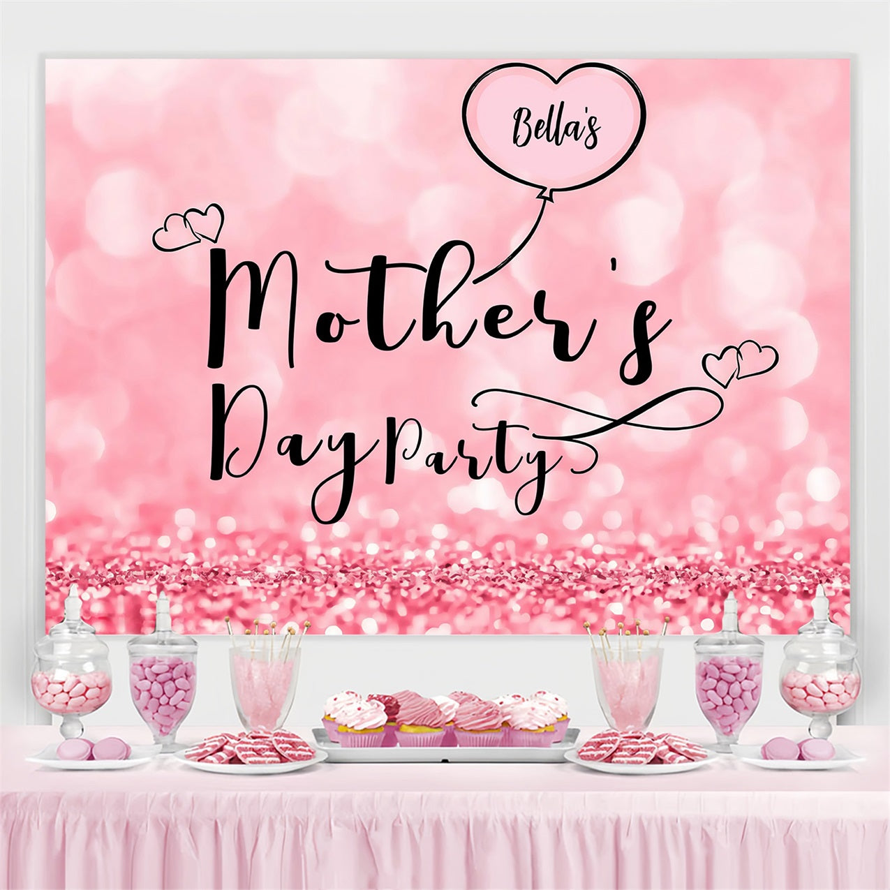 Backdrop For Mother's Day Pink Glitter Celebration Customized Backdrop MRR3-46