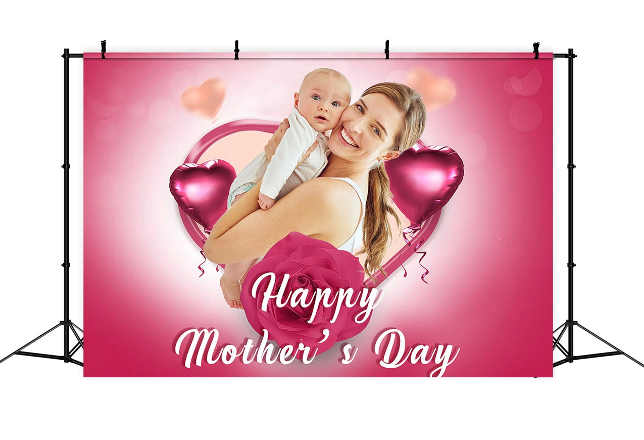 Happy Mother's Day Backdrop Love Heart Balloon Rose Personalized Backdrop MRR3-47