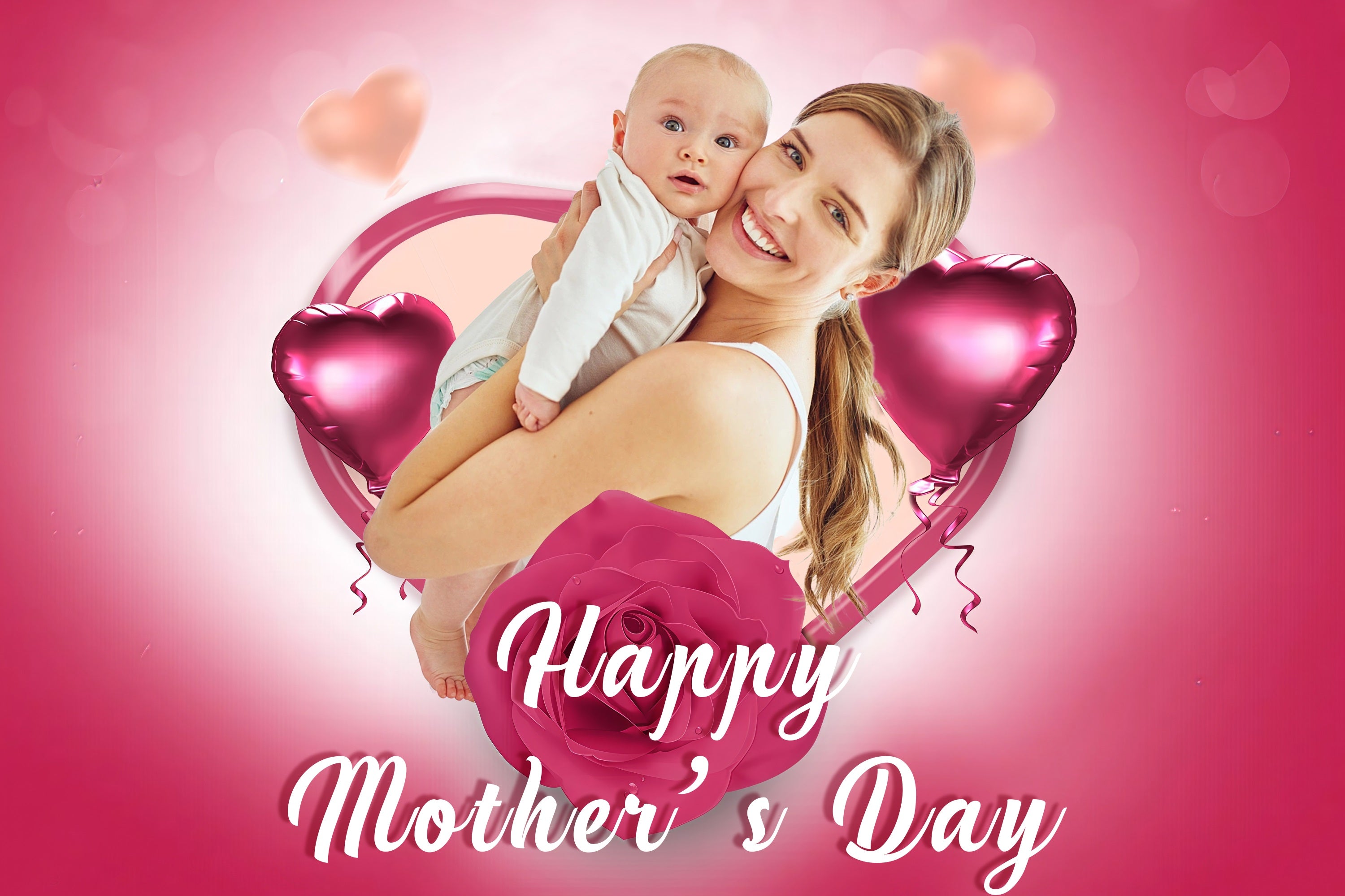 Happy Mother's Day Backdrop Love Heart Balloon Rose Personalized Backdrop MRR3-47