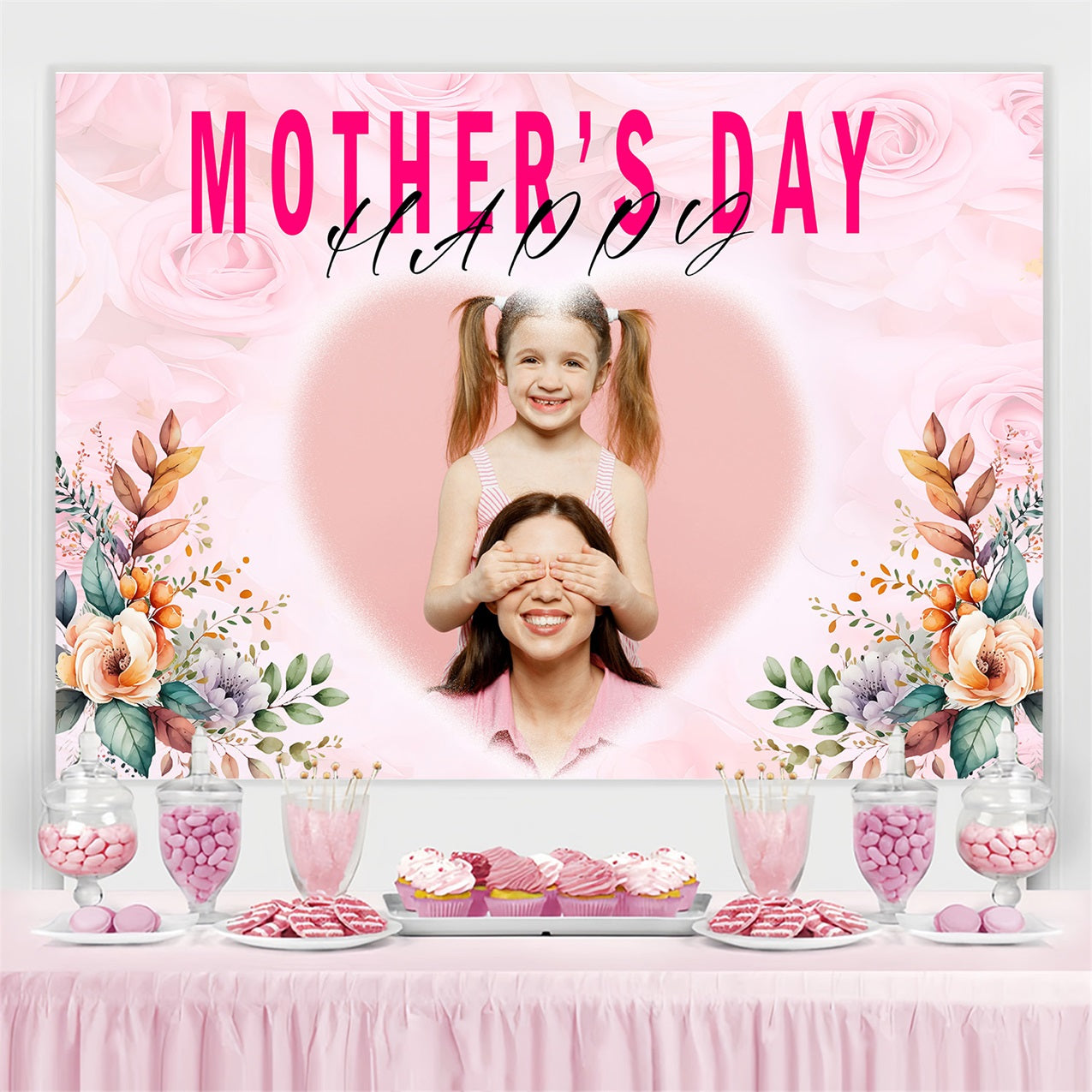 Backdrops For Mother's Day Floral Heart Blessings Personalised Backdrop MRR3-56