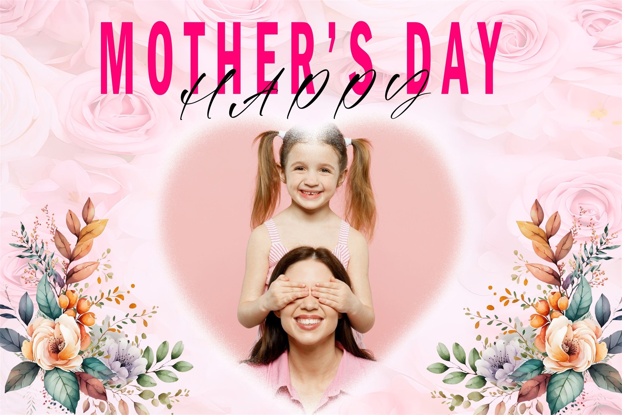 Backdrops For Mother's Day Floral Heart Blessings Personalised Backdrop MRR3-56