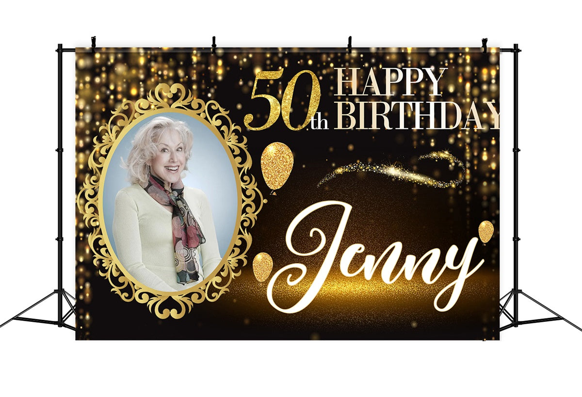 Personalized 50th Birthday Backdrop Gold Glamour Backdrop MRR3-6