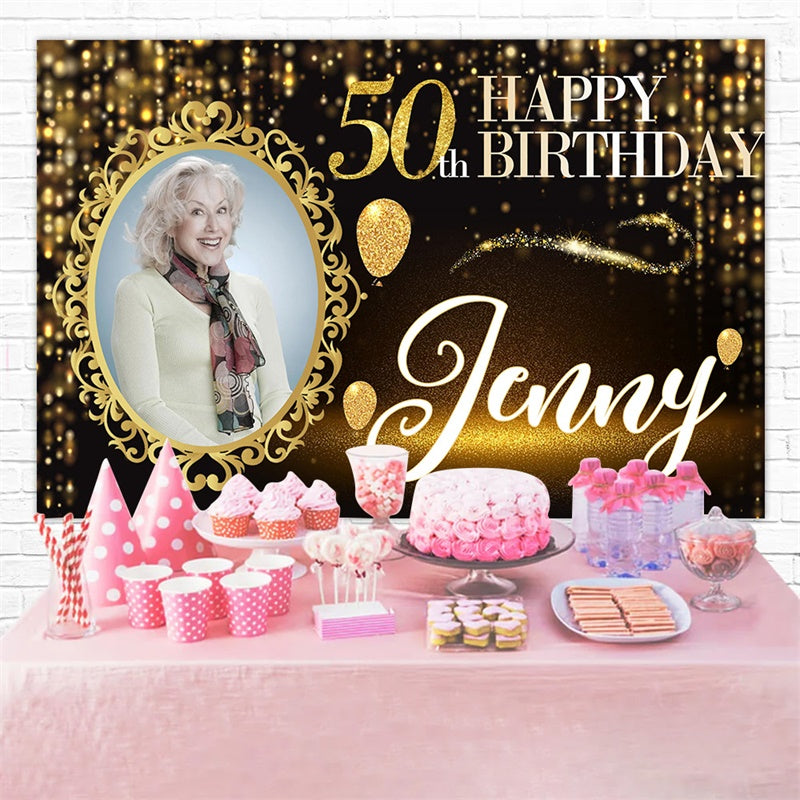 Personalized 50th Birthday Backdrop Gold Glamour Backdrop MRR3-6
