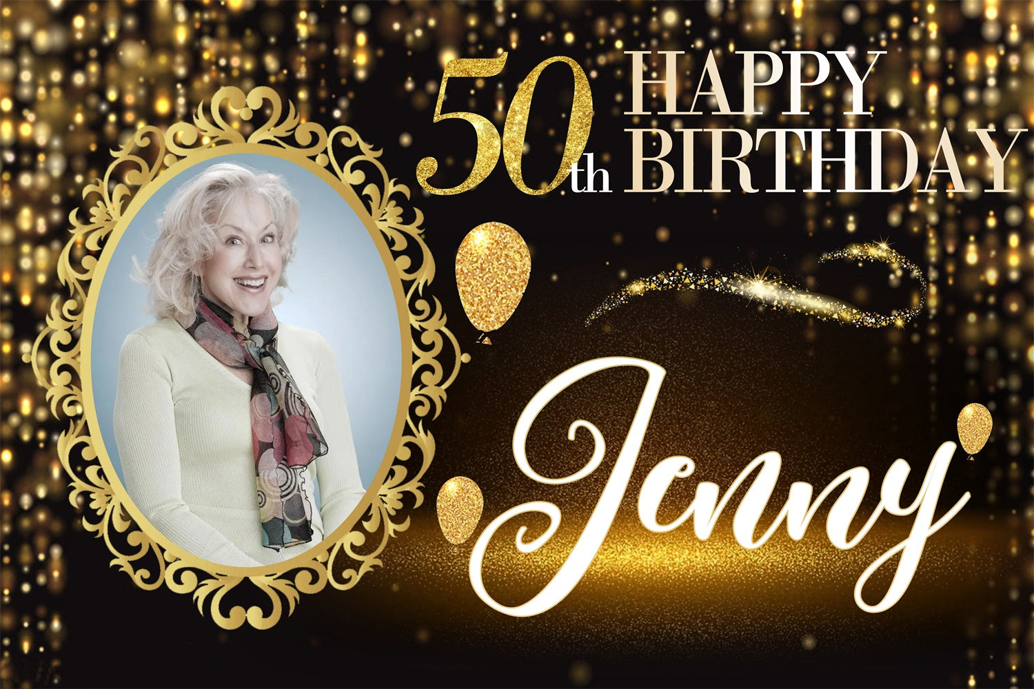 Personalized 50th Birthday Backdrop Gold Glamour Backdrop MRR3-6