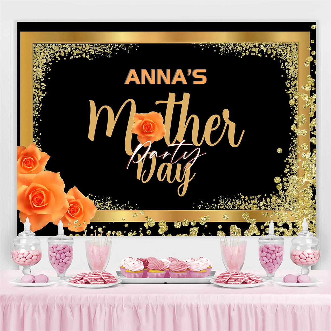 Mother's Day Backdrop Gold Black Elegant Party Custom Backdrop MRR3-61
