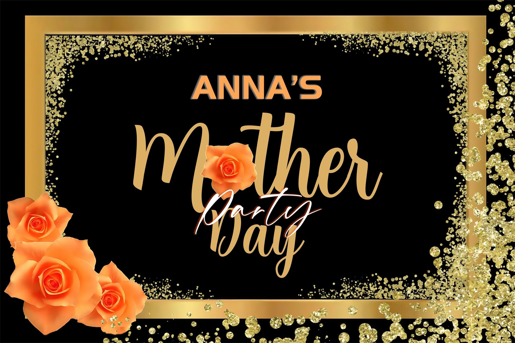 Mother's Day Backdrop Gold Black Elegant Party Custom Backdrop MRR3-61
