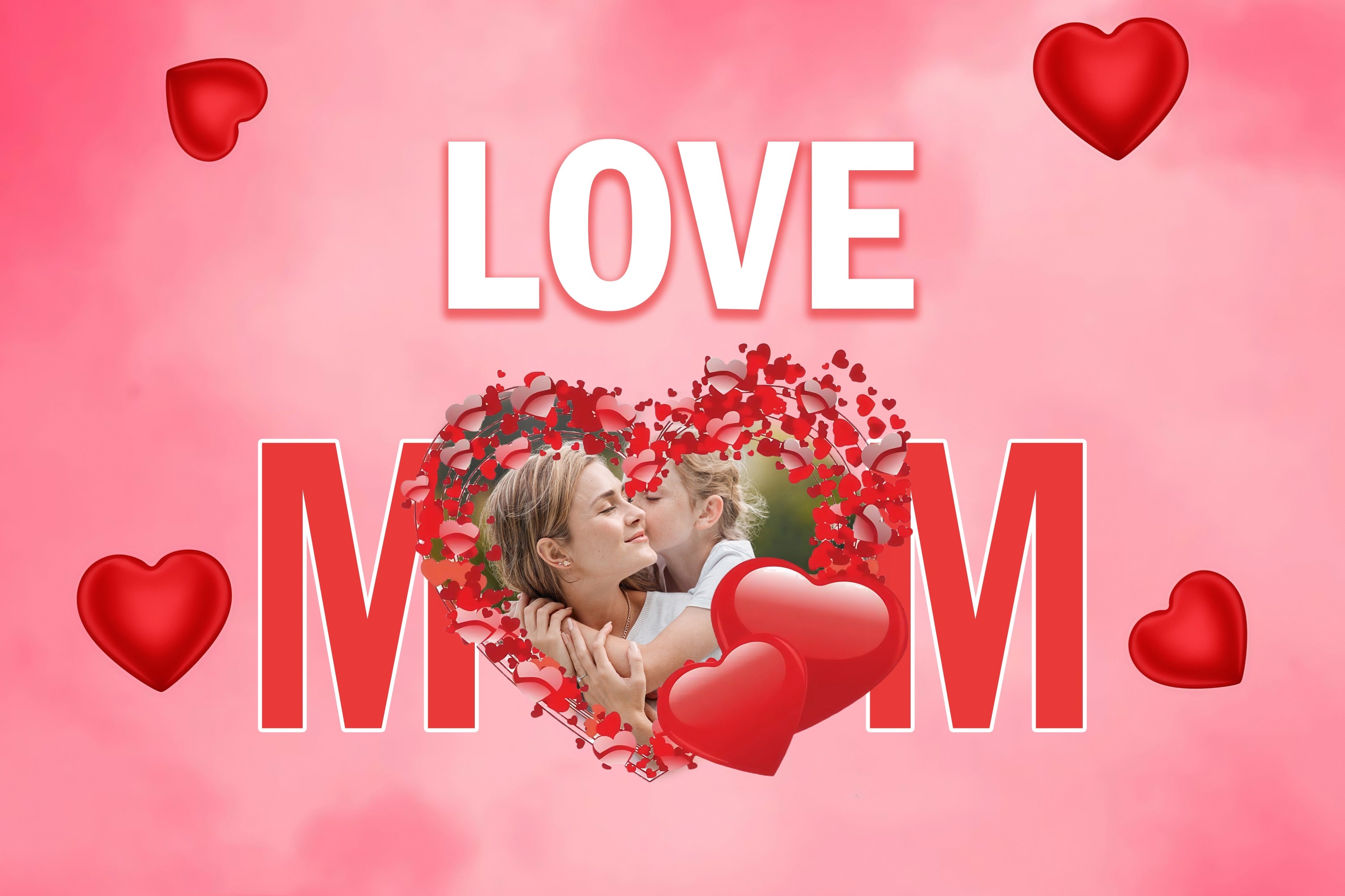 Mothers Day Backdrop Red Heart Love Mom Customized Backdrop MRR3-62