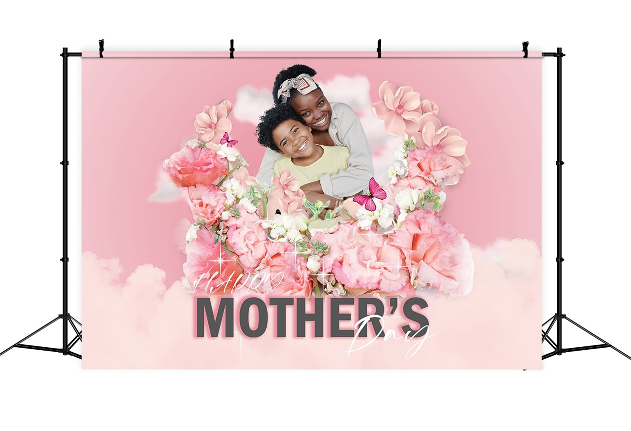 Mother's Day Photography Backdrops Cloudy Pink Floral Personalized Backdrop MRR3-67