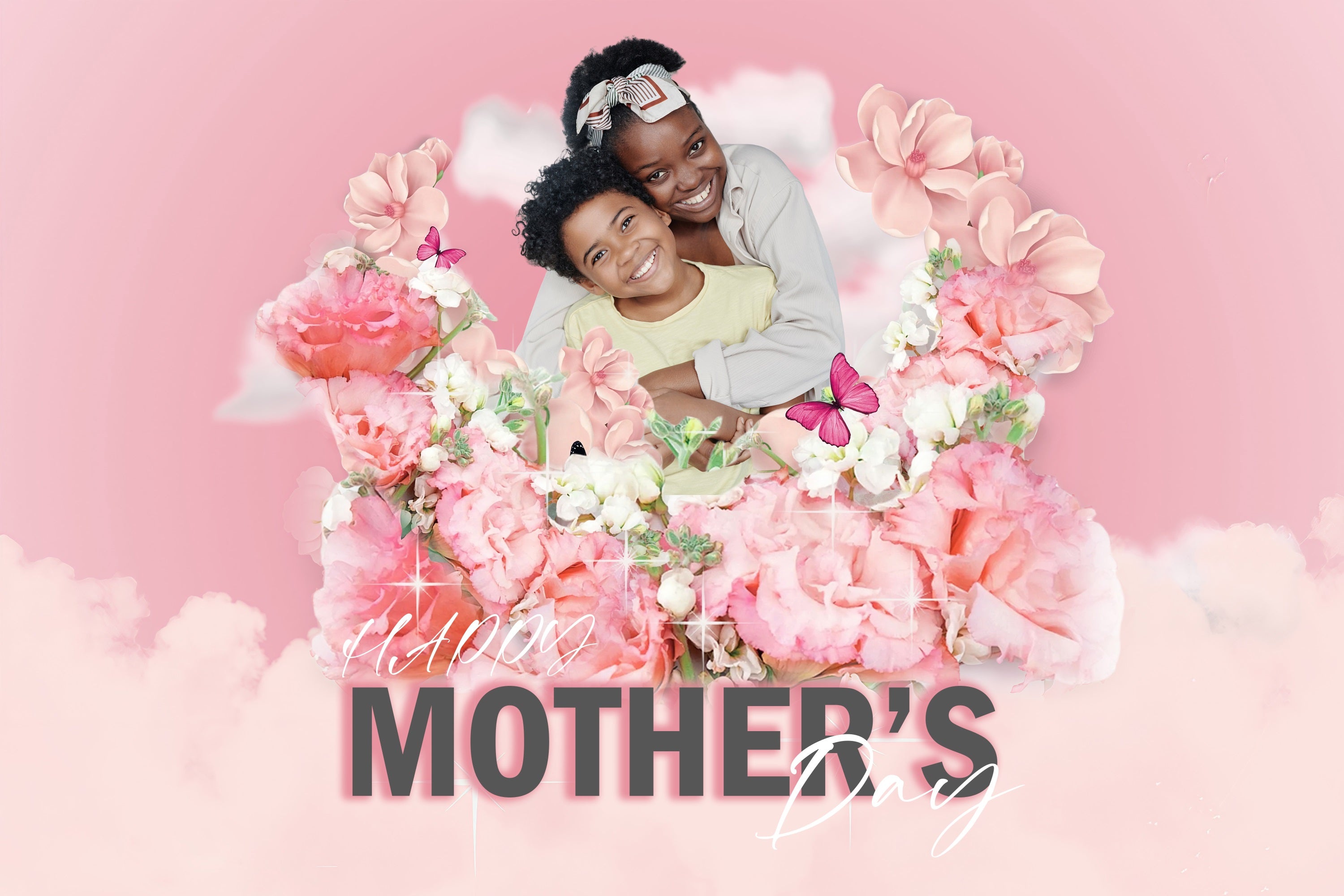 Mother's Day Photography Backdrops Cloudy Pink Floral Personalized Backdrop MRR3-67