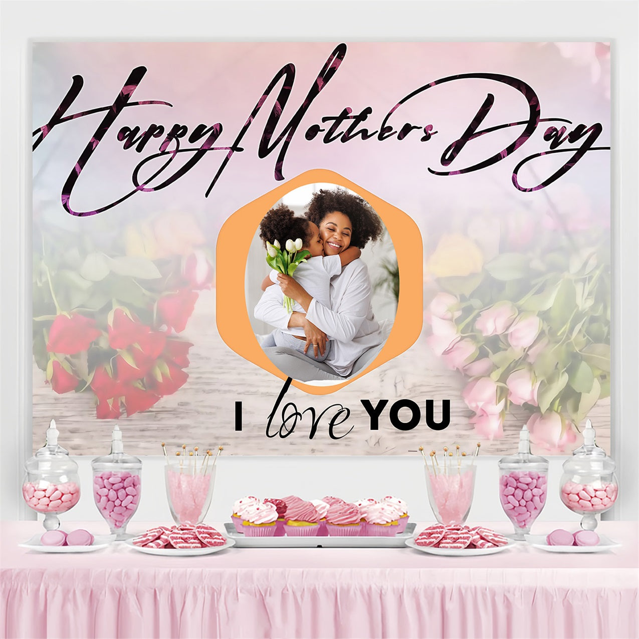 Mother's Day Photo Backdrops Elegant Floral Customized Backdrop MRR3-69