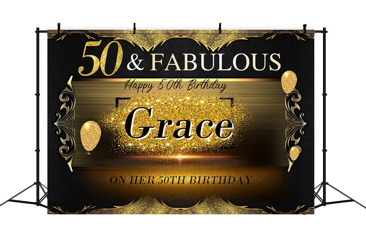 Custom Birthday Party Backdrop 50th Gold Glitter Backdrop MRR3-7