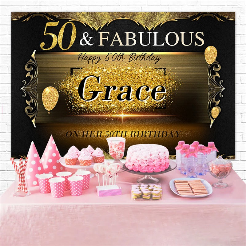 Custom Birthday Party Backdrop 50th Gold Glitter Backdrop MRR3-7
