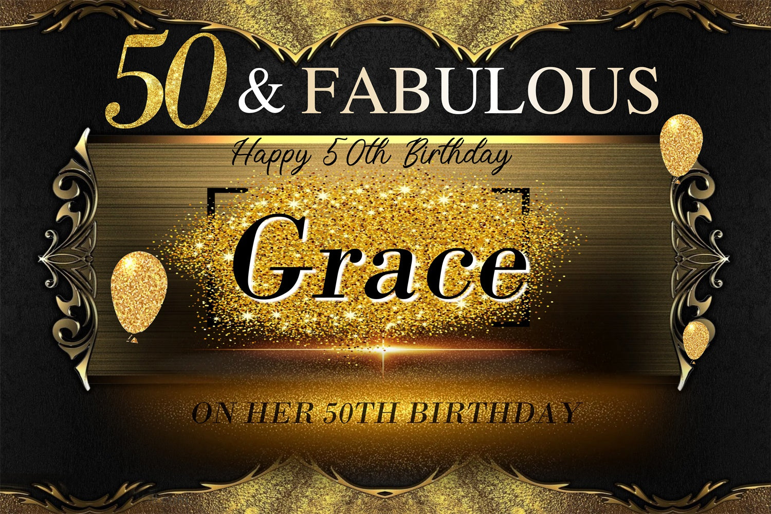 Custom Birthday Party Backdrop 50th Gold Glitter Backdrop MRR3-7