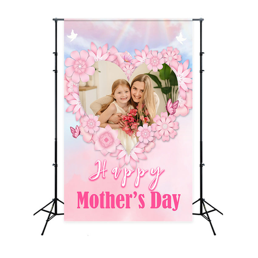 Backdrop For Mother's Day Heart-Shaped Floral Frame Customized Backdrop MRR3-72