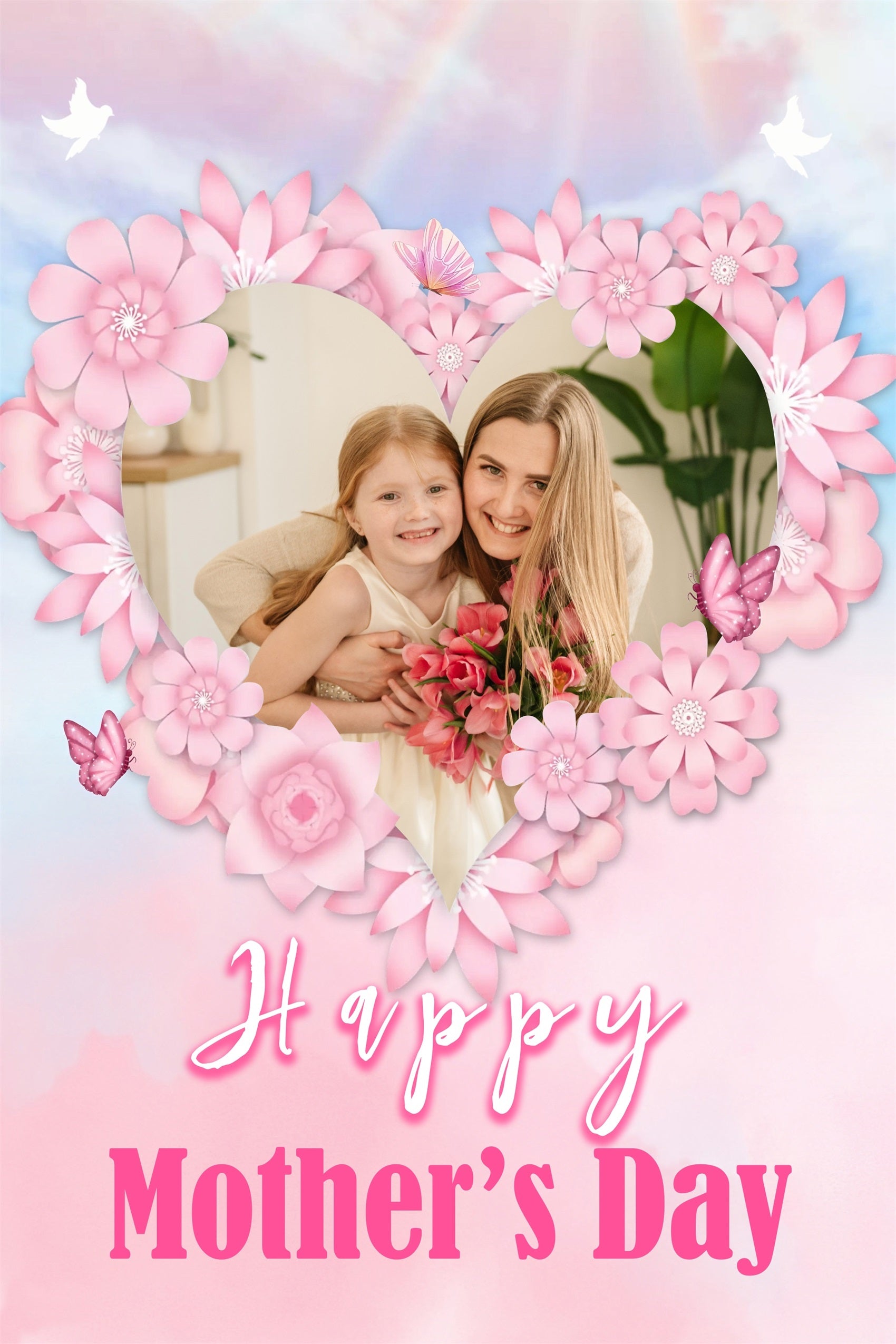 Backdrop For Mother's Day Heart-Shaped Floral Frame Customized Backdrop MRR3-72