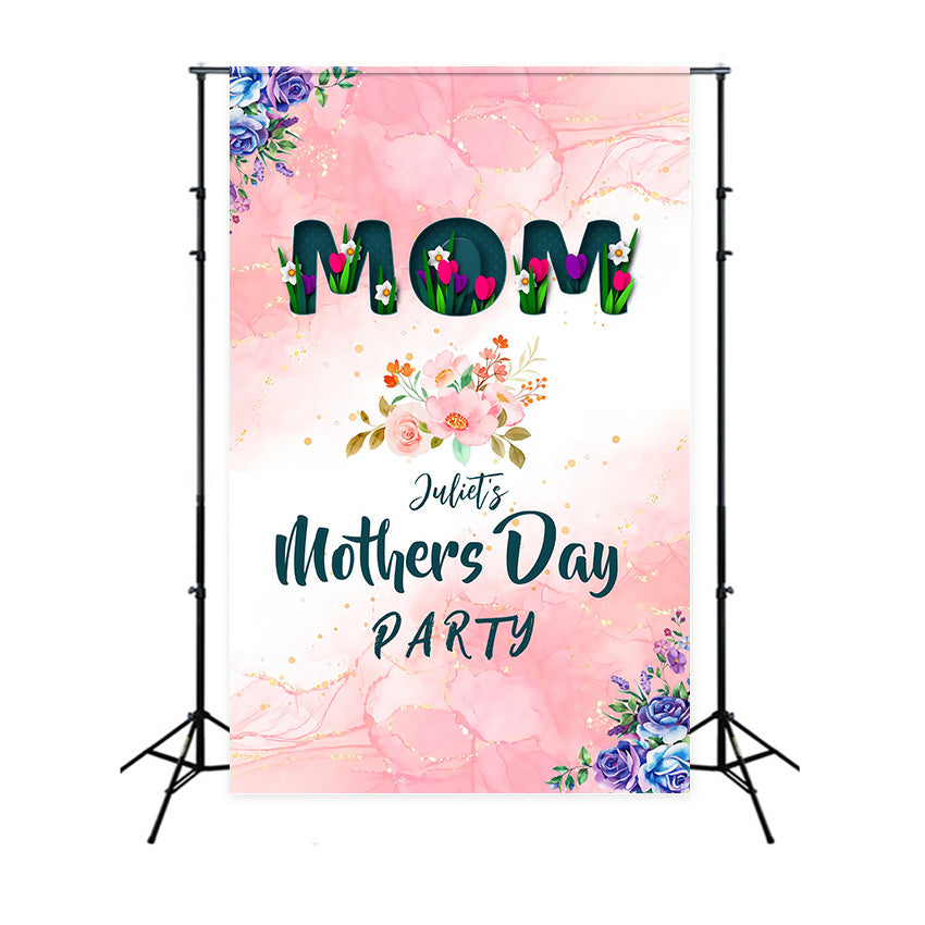 Happy Mother's Day Backdrop Pastel Pink Flowers Personalized Backdrop MRR3-73