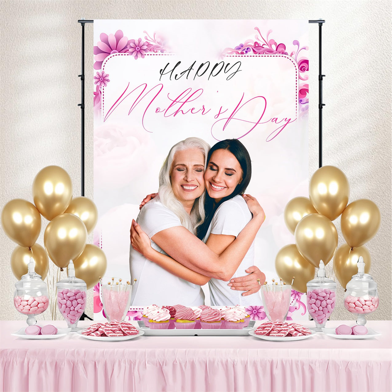 Mothers Day Photo Backdrop Elegant Pink Blossom Personalized Backdrop MRR3-79