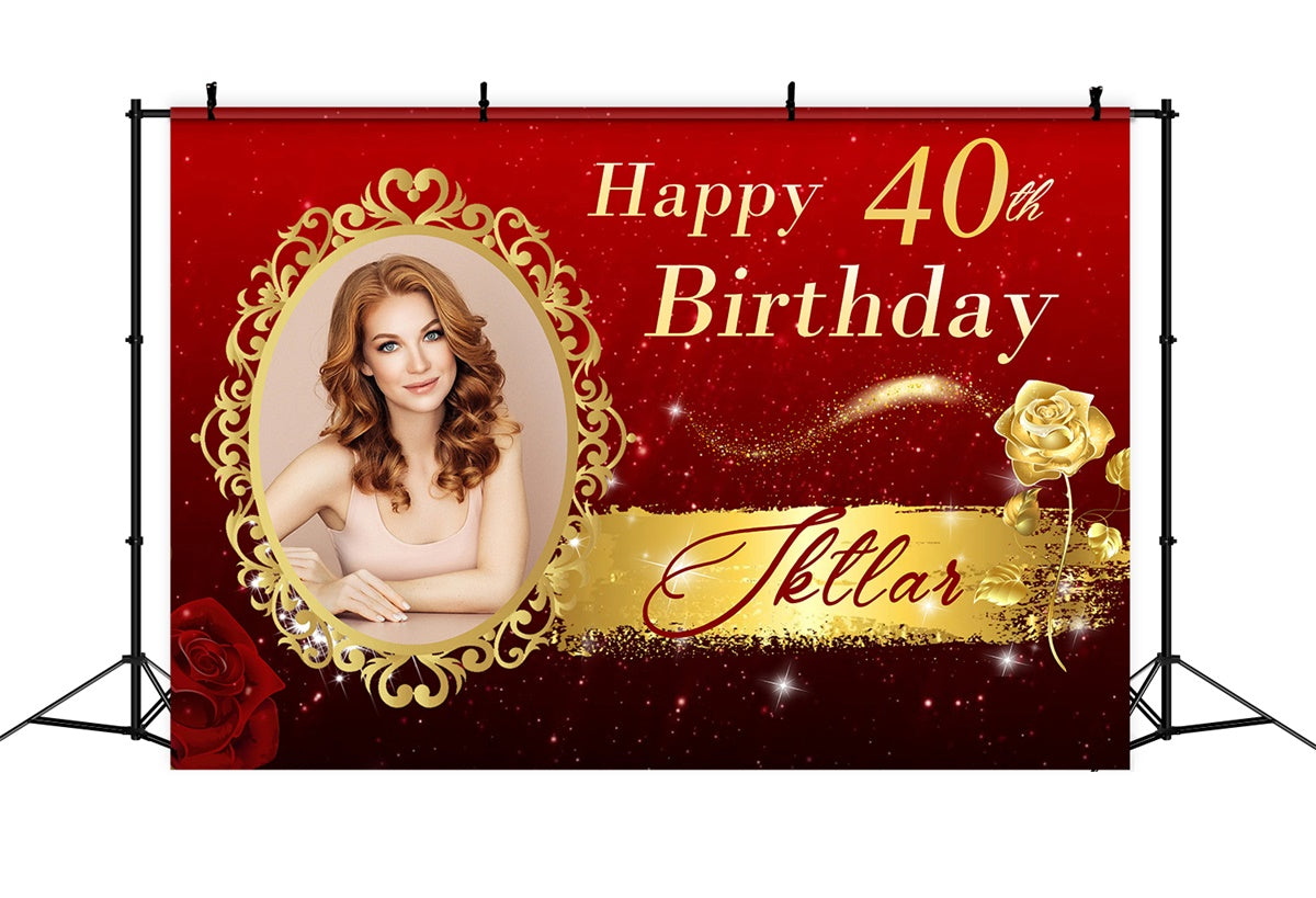 Personalized 40th Birthday Backdrop Golden Rose Backdrop MRR3-8