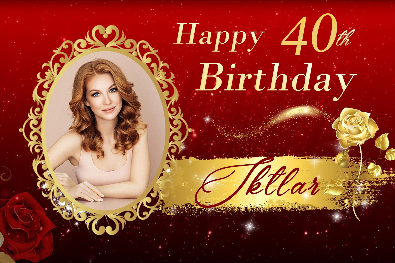 Personalized 40th Birthday Backdrop Golden Rose Backdrop MRR3-8
