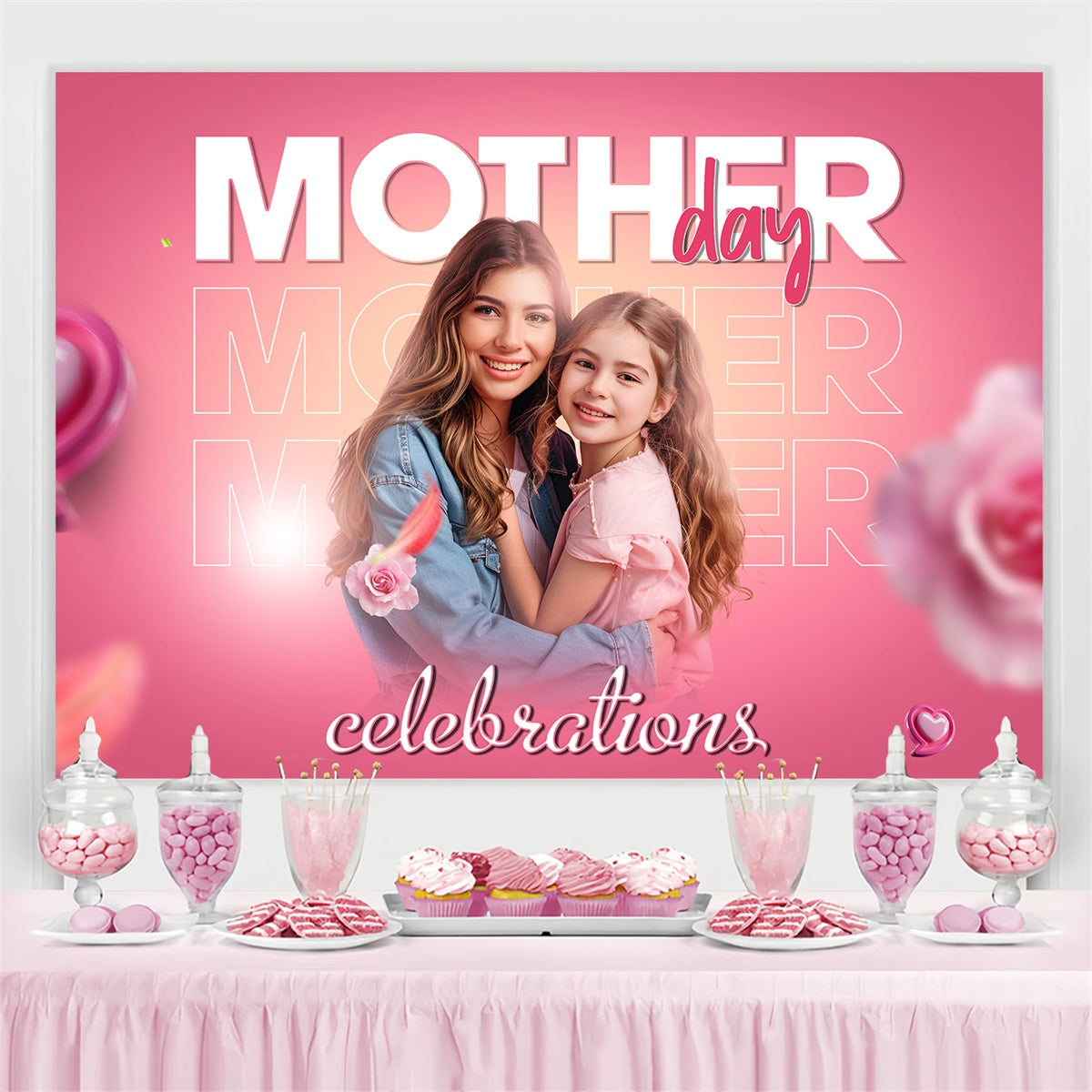Mother's Day Photo Backdrop Pastel Floral Embrace Custom Backdrop MRR3-81