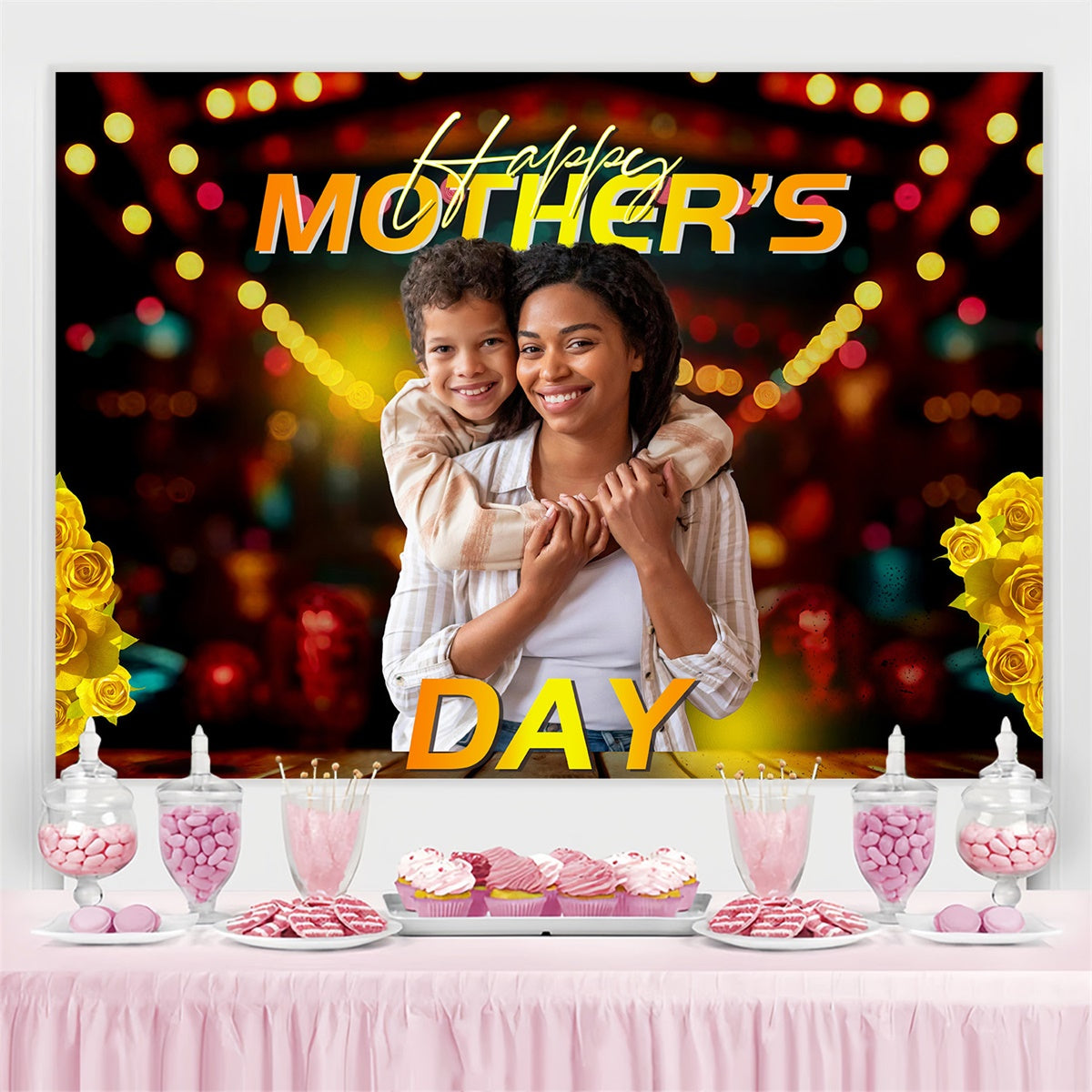 Backdrop For Mothers Day Yellow Rose Glow Personalized Backdrop MRR3-83