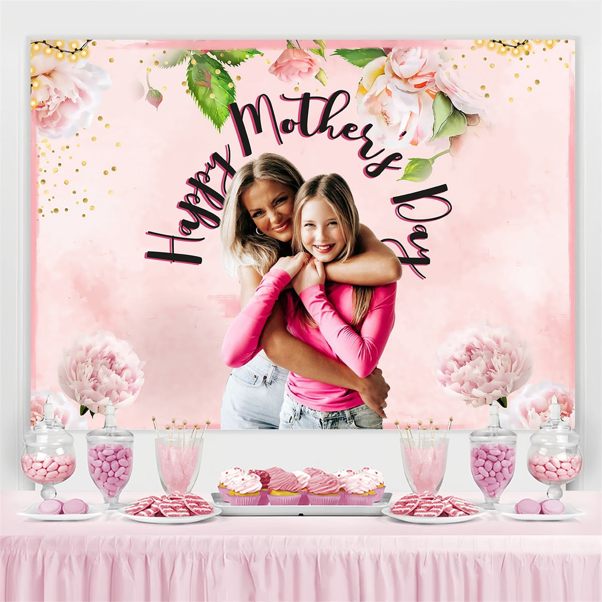 Mothers Day Backdrop Ideas Blush Flower Glow Customized Backdrop MRR3-87