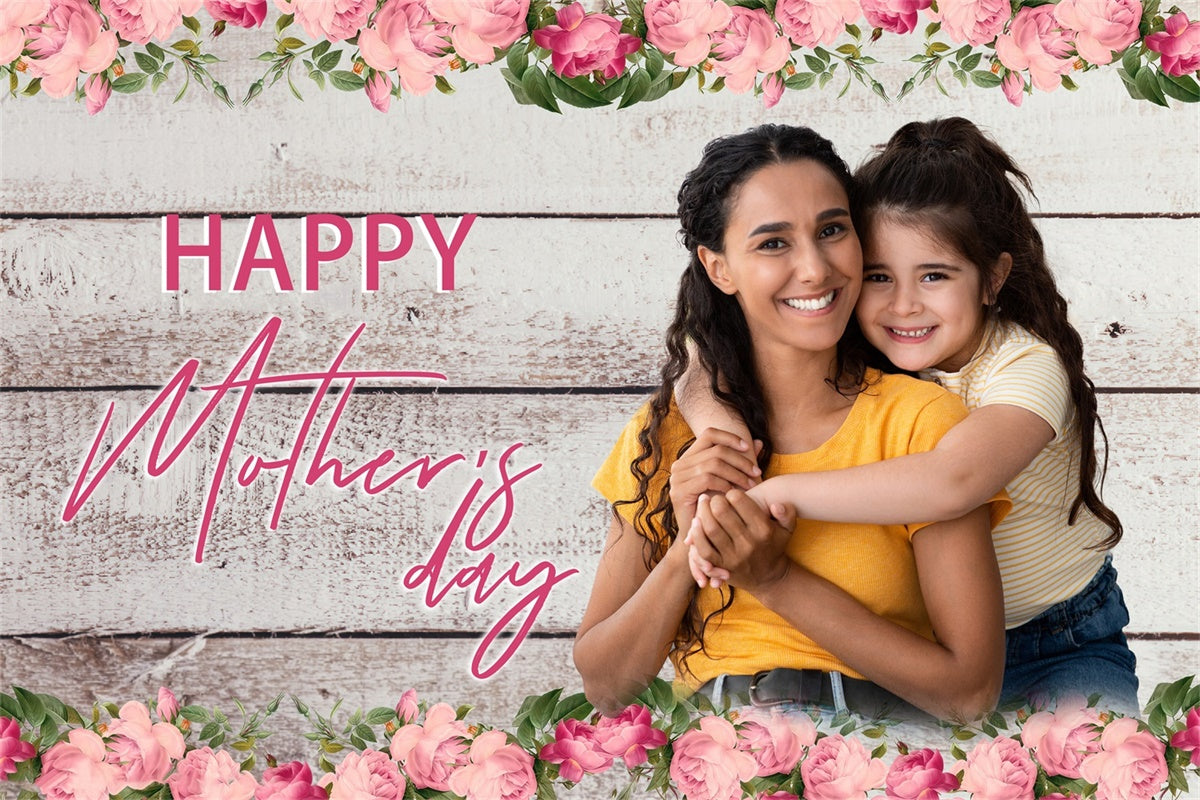 Mother's Day Photo Backdrop Rustic Floral Wooden Custom Backdrop MRR3-88