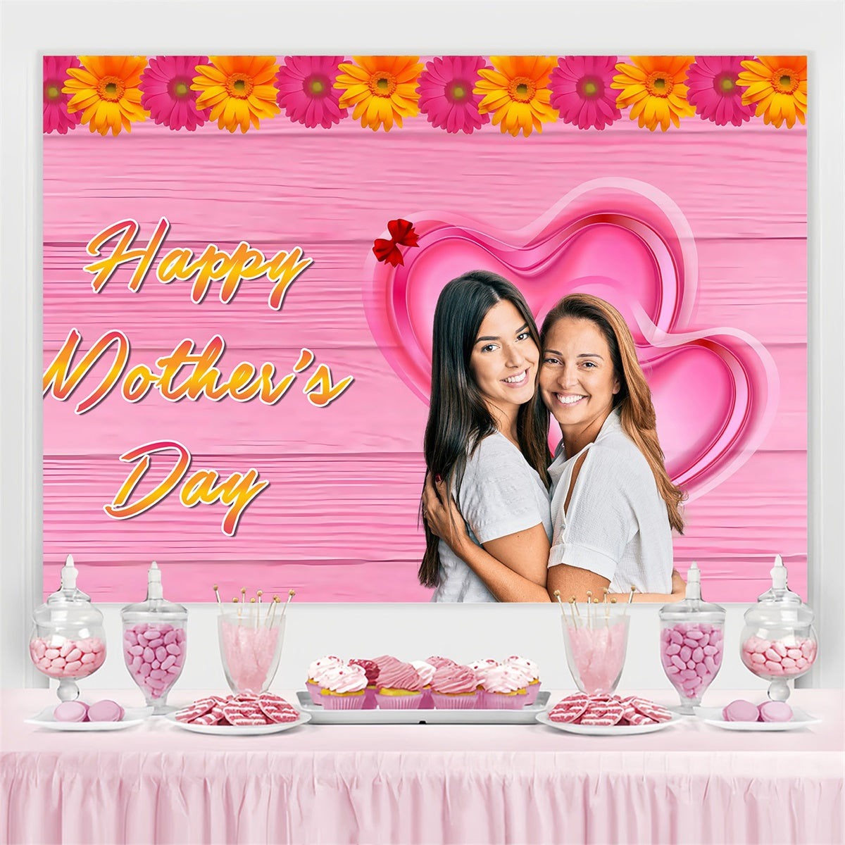 Happy Mother's Day Backdrop Rustic Romance Daisy Custom Backdrop MRR3-93