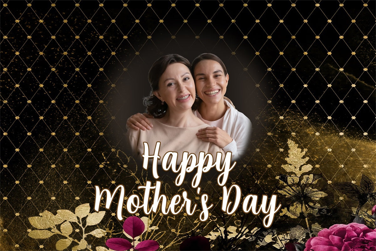 Mothers Day Photo Backdrop Luxurious Black Gold Custom Backdrop MRR3-98