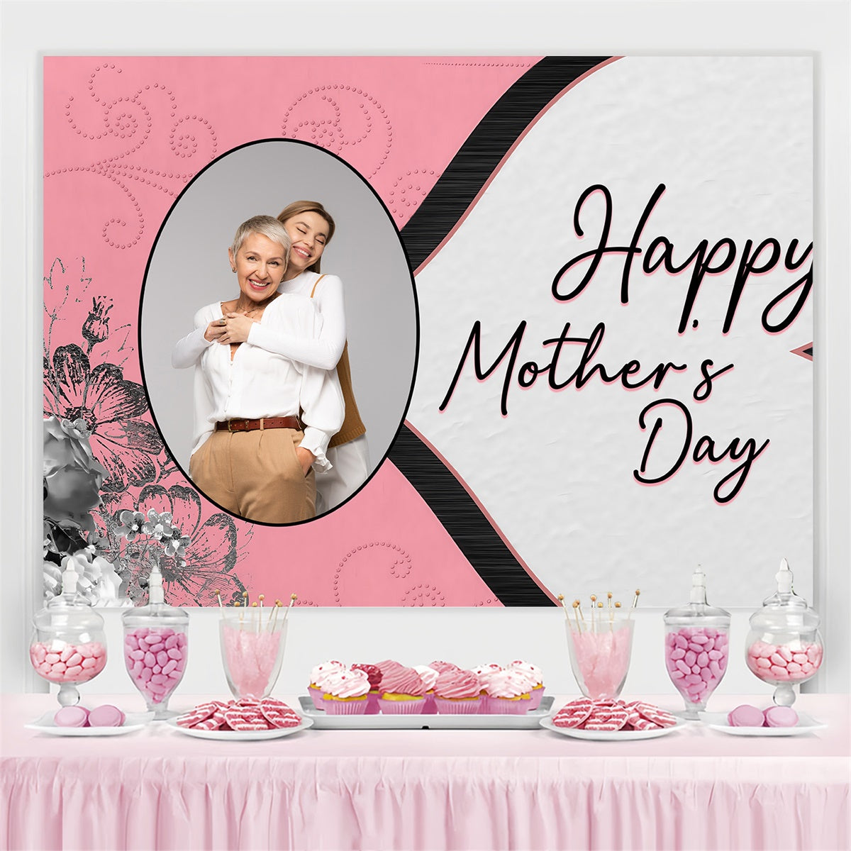 Mothers Day Backdrop Ideas Chic Floral Sketch Customized Backdrop MRR3-99