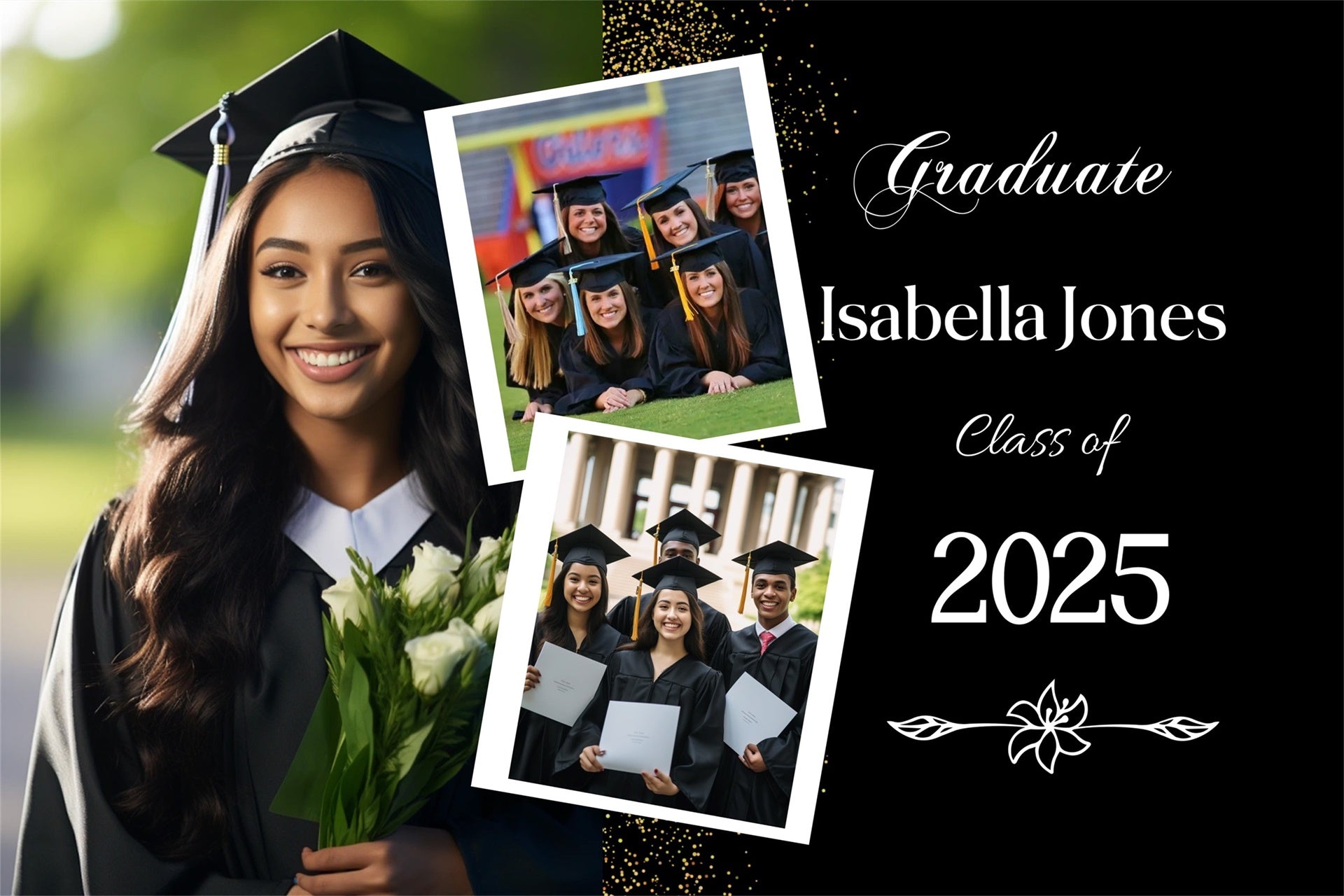 Custom Graduation Backdrop Elegant Black Gold Graduation Party Backdrop MRR4-1