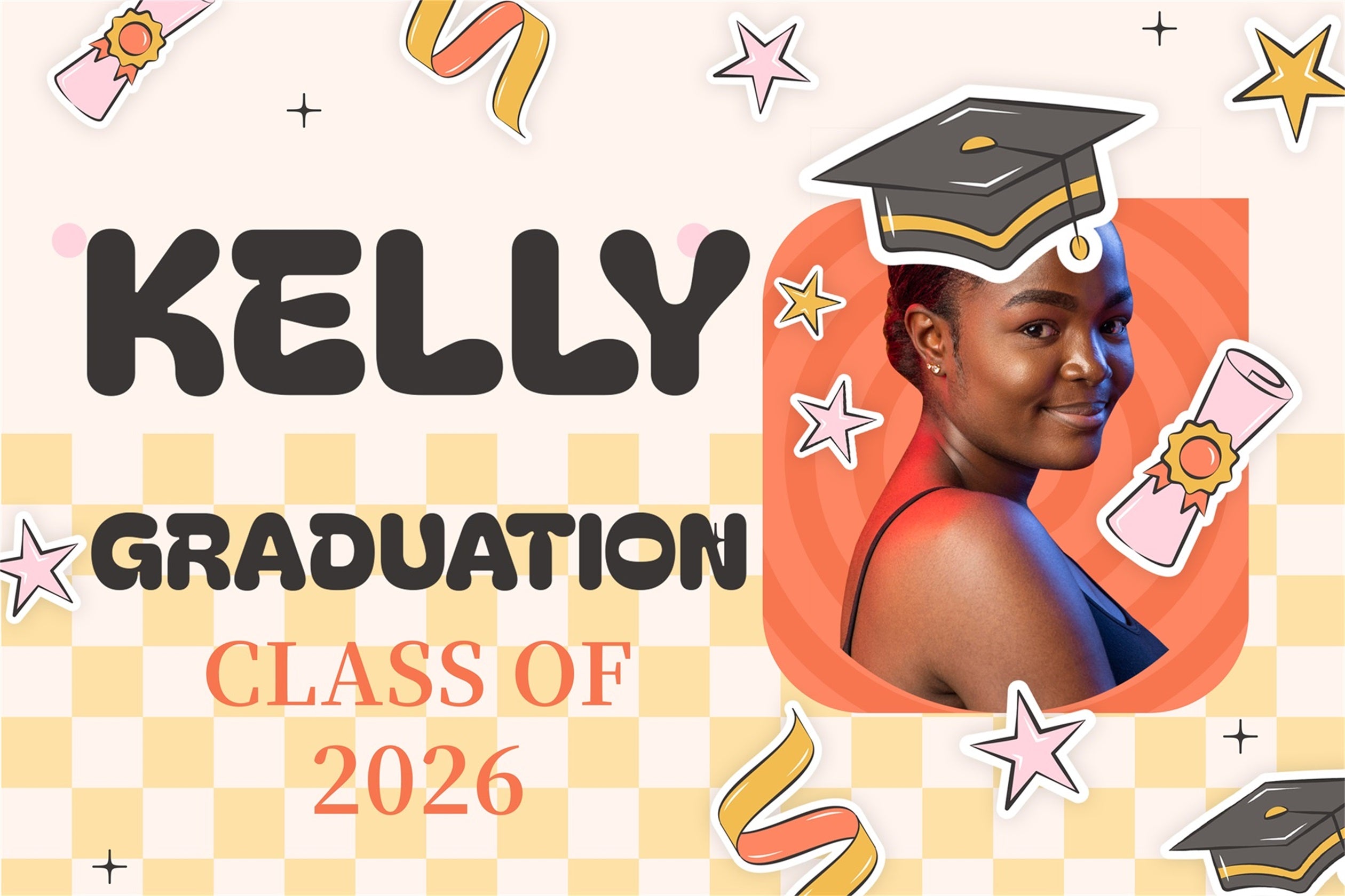 Custom Graduation Backdrop 2026 Cartoon Style Graduation Party Backdrop MRR4-13