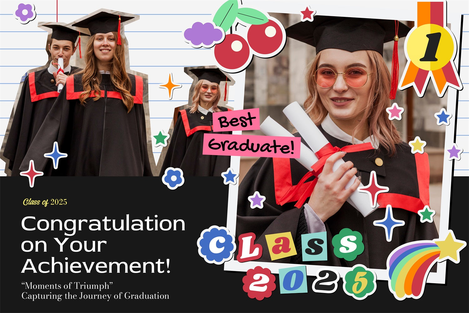 Custom Graduation Backdrops Cute Sticker Style Graduation Party Backdrop MRR4-15