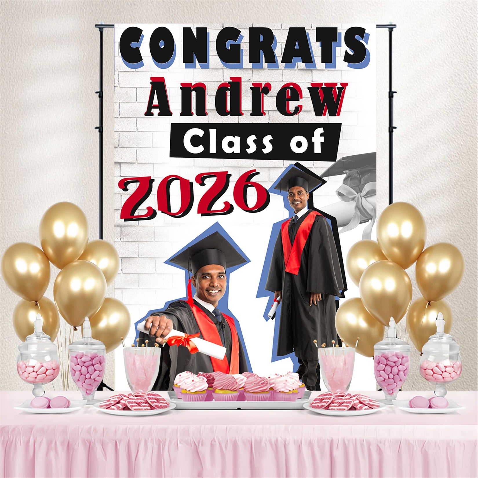 Personalized Graduation Backdrop White Brick Wall Graduation Party Backdrop MRR4-22