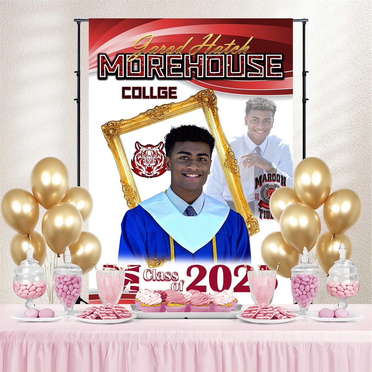 Customized Graduation Backdrop Gold Frame College Graduation Party Backdrop MRR4-23