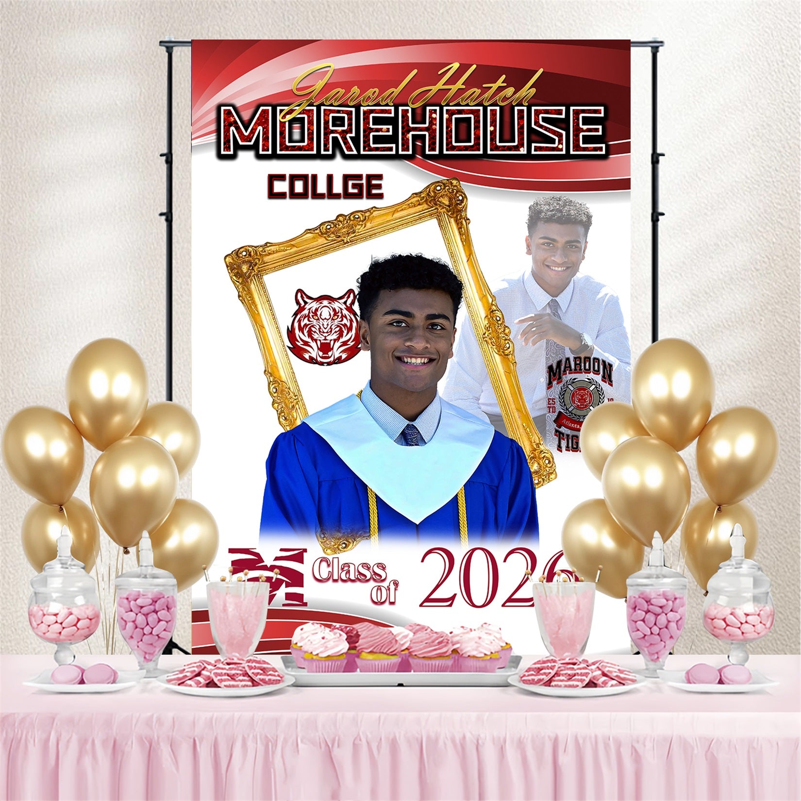 Customized Graduation Backdrop Gold Frame College Graduation Party Backdrop MRR4-23