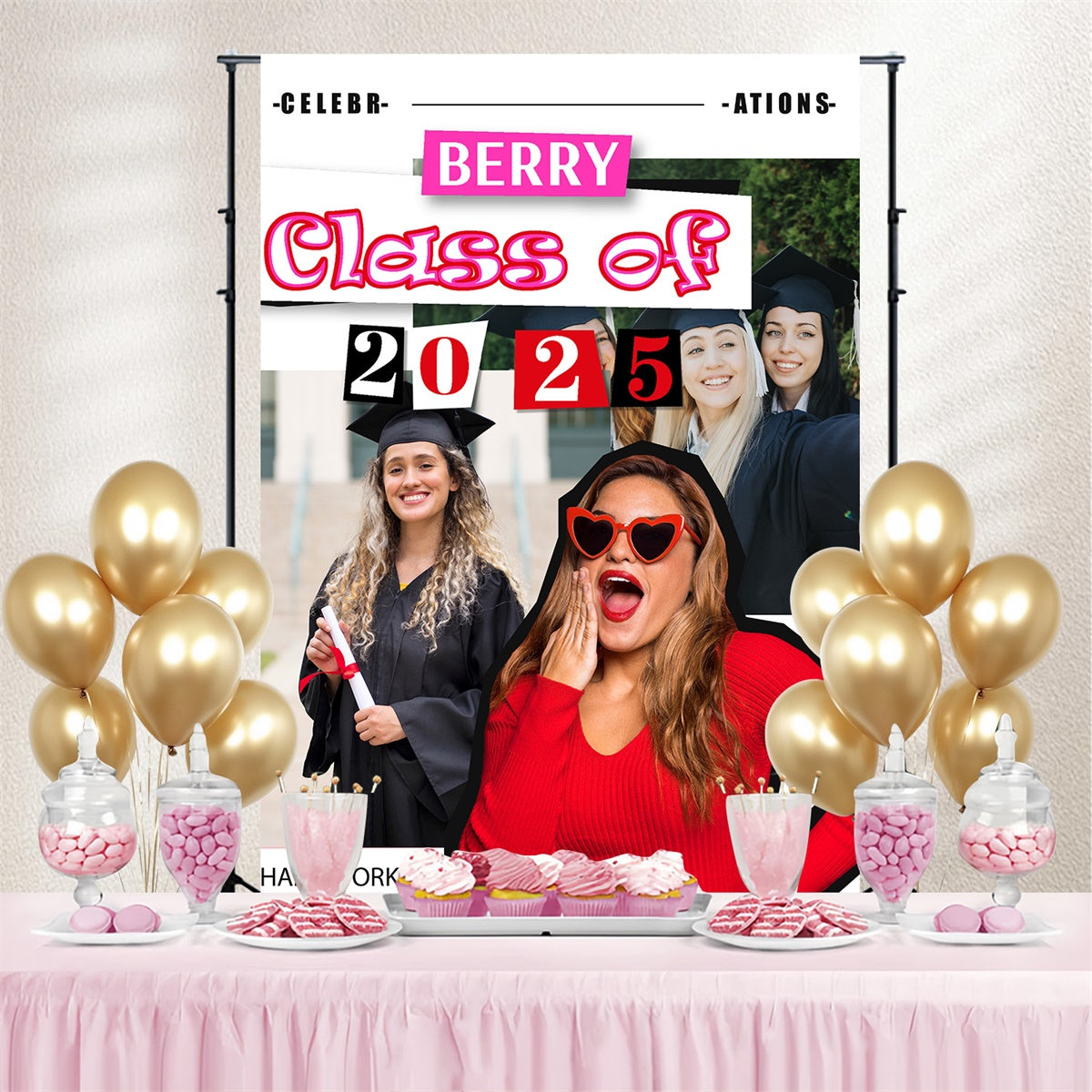 Customized Graduation Backdrop Stylish Female Graduation Party Backdrop MRR4-24