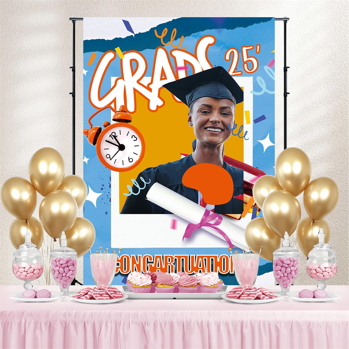 Custom Graduation Backdrop Bright Blue Style Graduation Party Backdrop MRR4-25