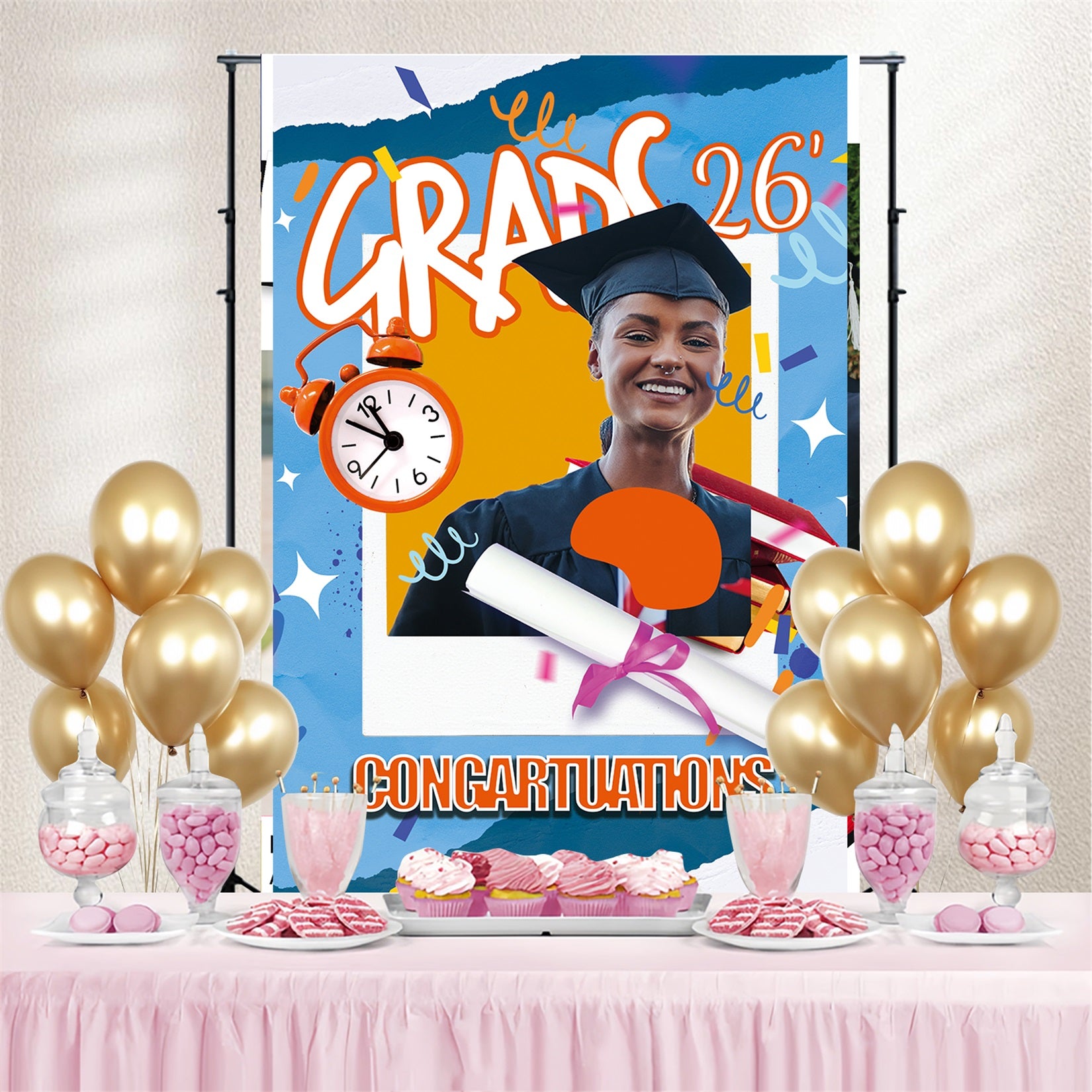 Custom Graduation Backdrop Bright Blue Style Graduation Party Backdrop MRR4-25