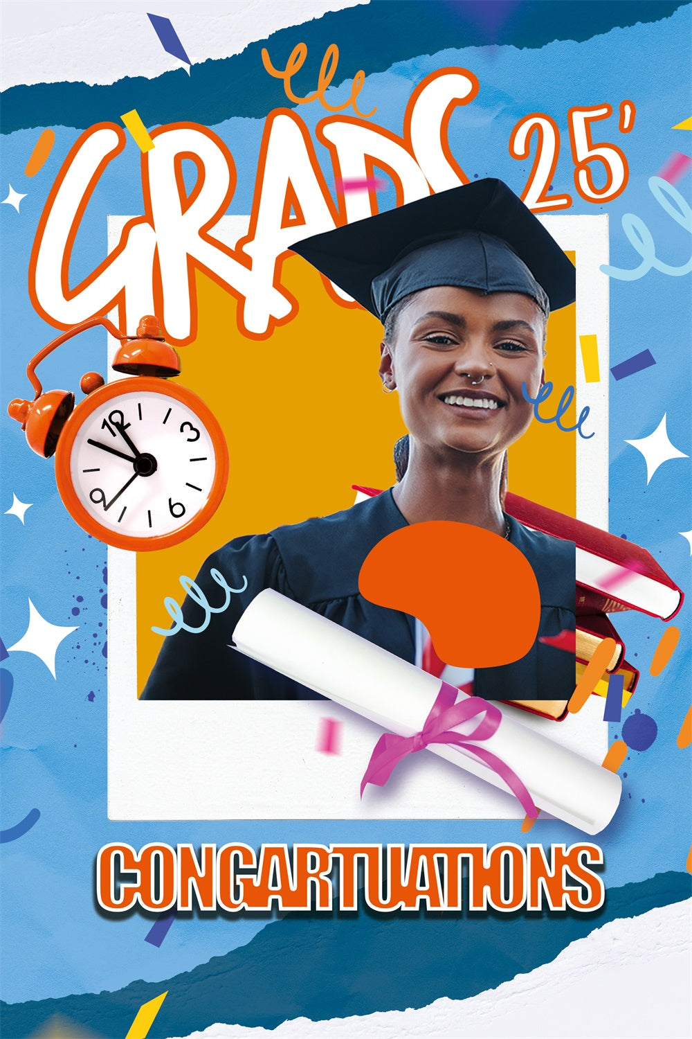 Custom Graduation Backdrop Bright Blue Style Graduation Party Backdrop MRR4-25