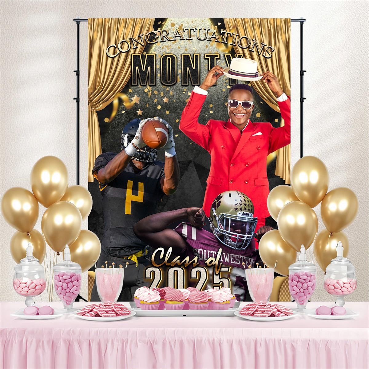 Customized Graduation Backdrop Spotlight Athlete Graduation Party Backdrop MRR4-27