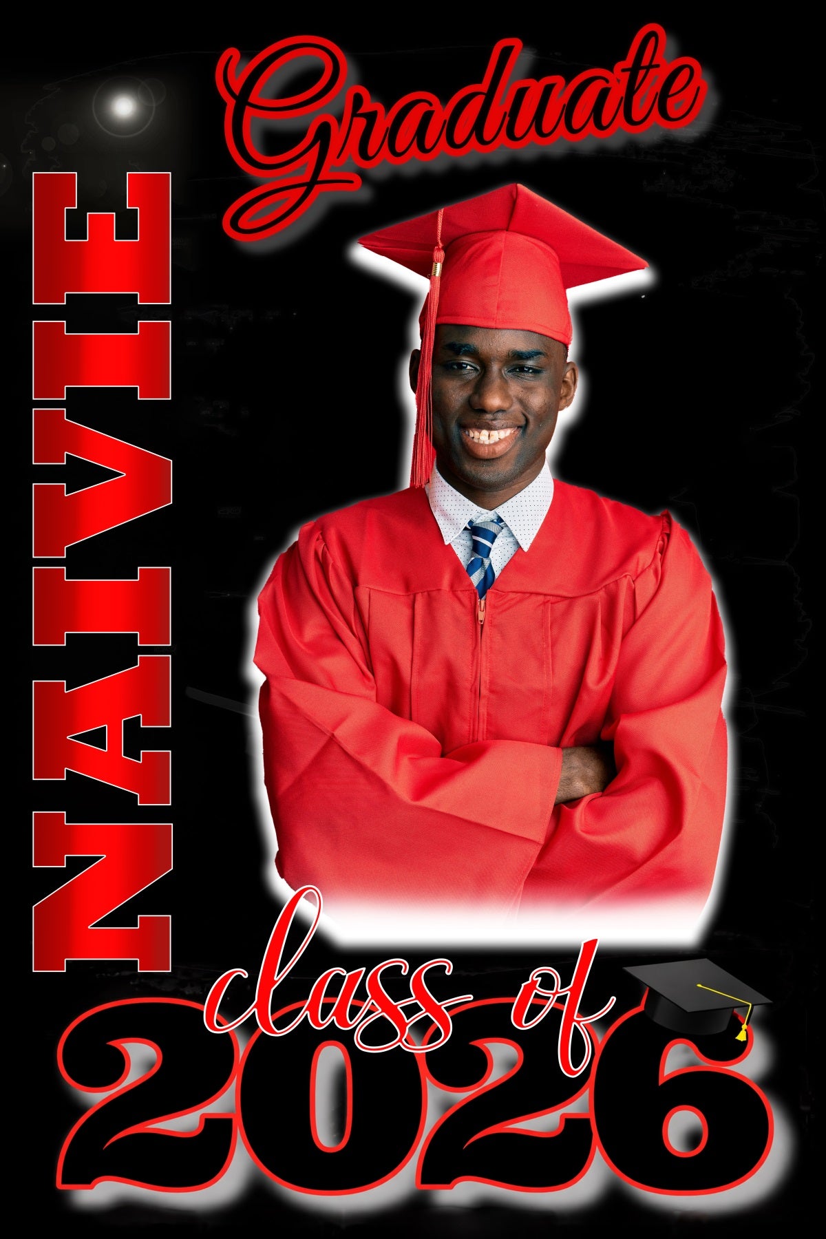 Personalized Graduation Backdrops Bold Red Black Graduation Party Backdrop MRR4-29