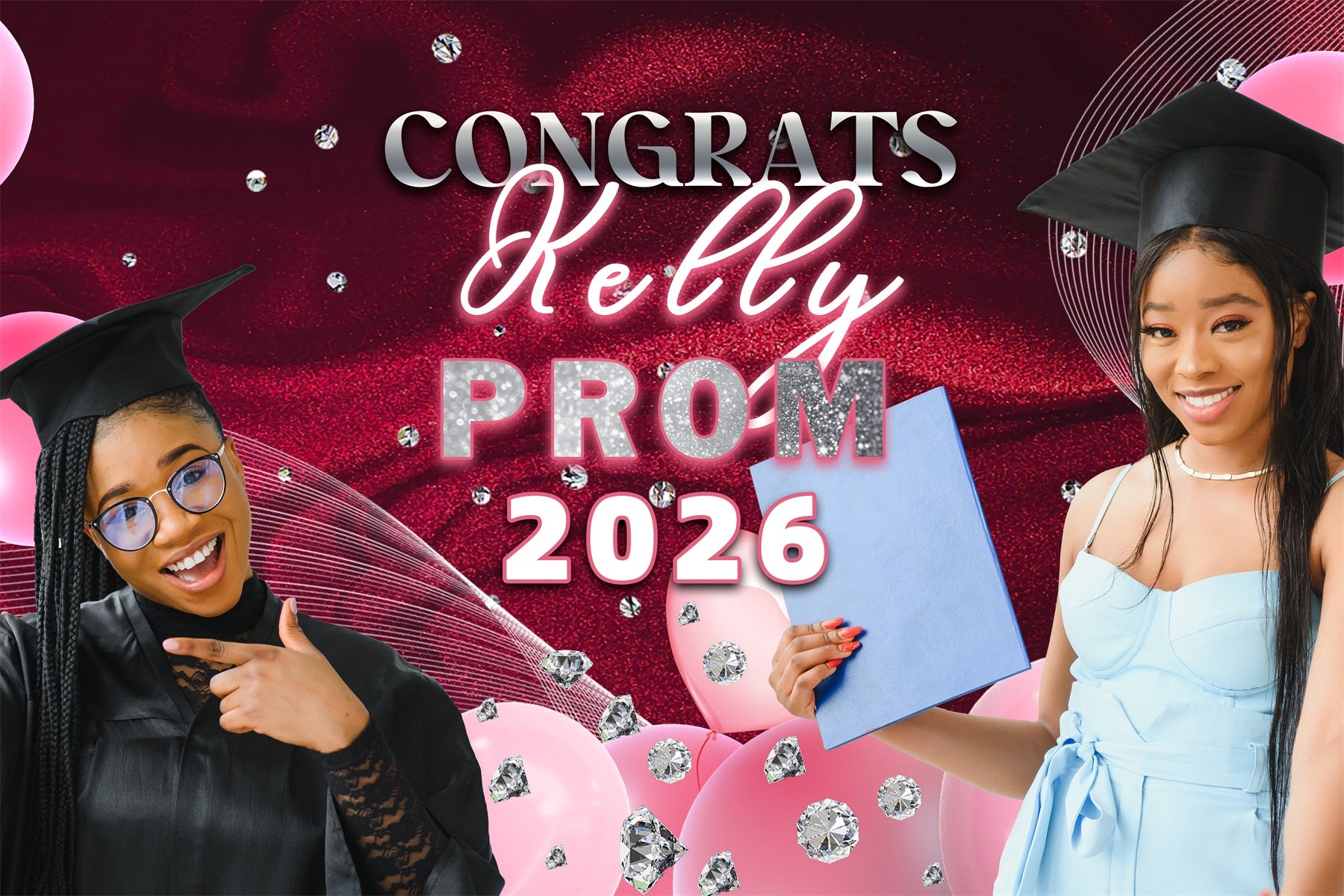 Prom Photo Backdrop Sparkling Diamond Balloon Personalized Party Graduation Backdrop MRR4-37