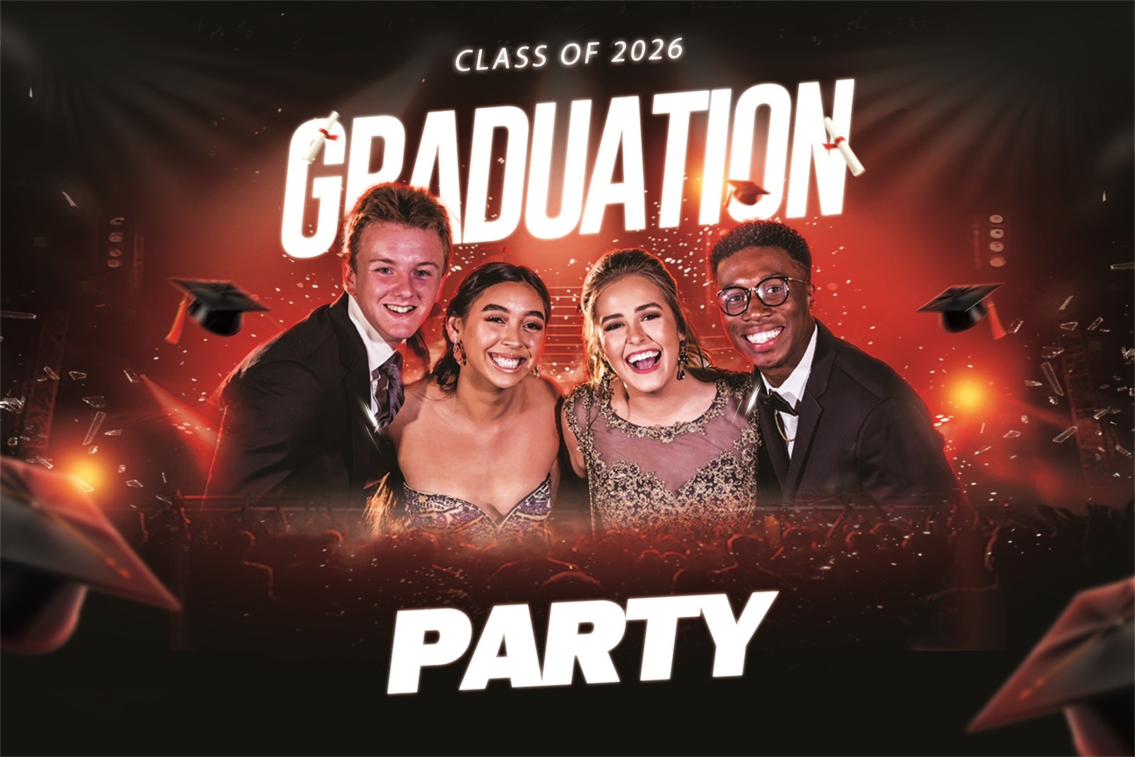 Graduation Backdrop Photoshoot Red Stage Lights Personalised Party Graduation Backdrop MRR4-39