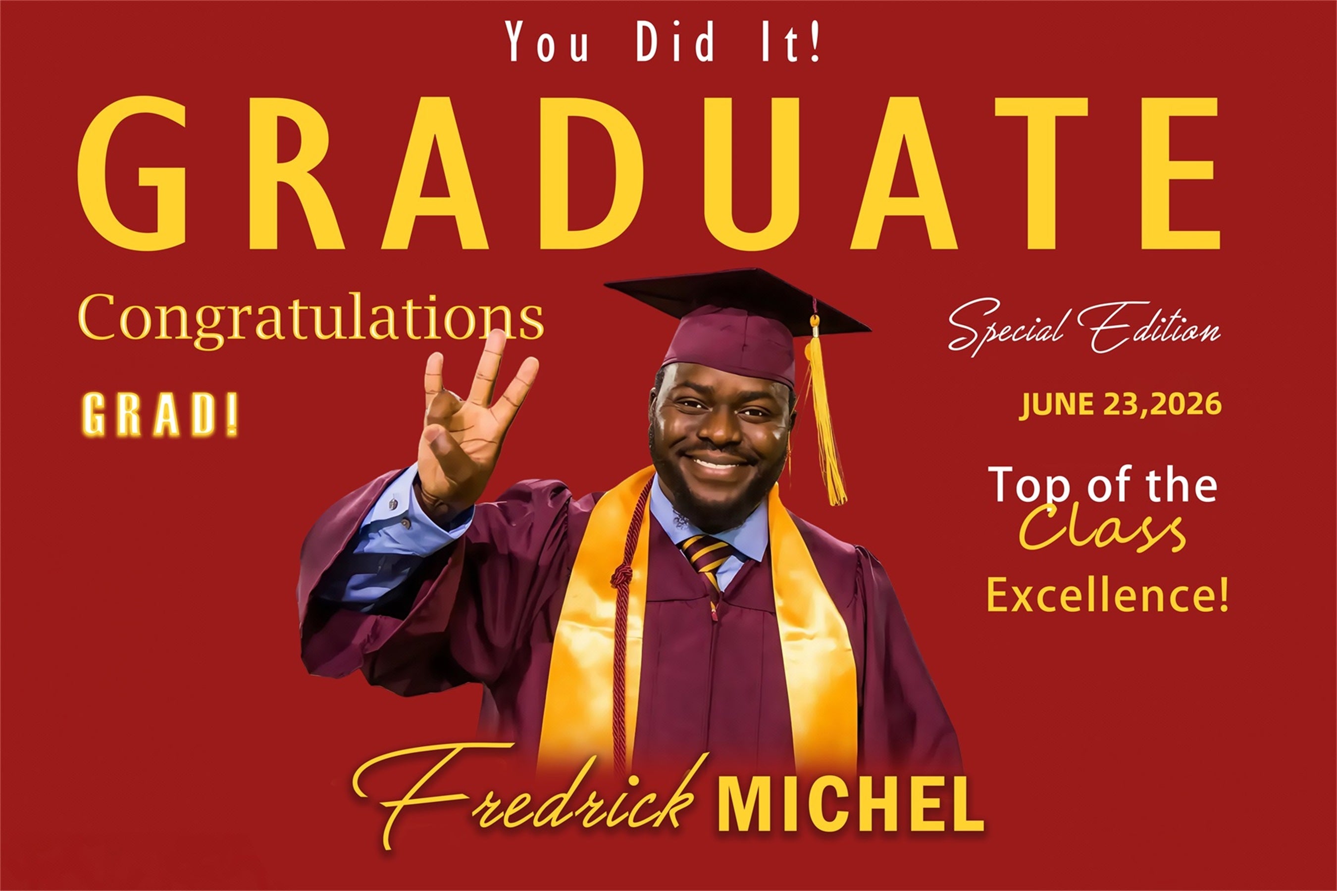 Personalized Graduation Backdrop Red Gold Honor Graduation Party Backdrop MRR4-3