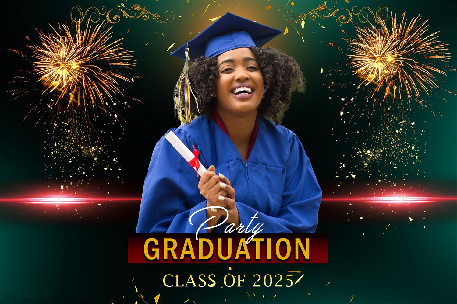 Custom Graduation Backdrop Sparkling Fireworks Graduation Party Backdrop MRR4-4