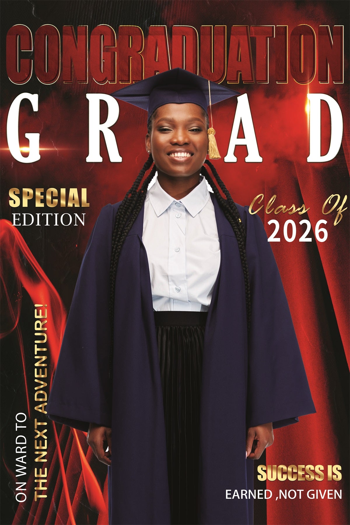Graduation Photo Backdrop Fire Red 2026 Personalized Party Graduation Backdrop MRR4-54