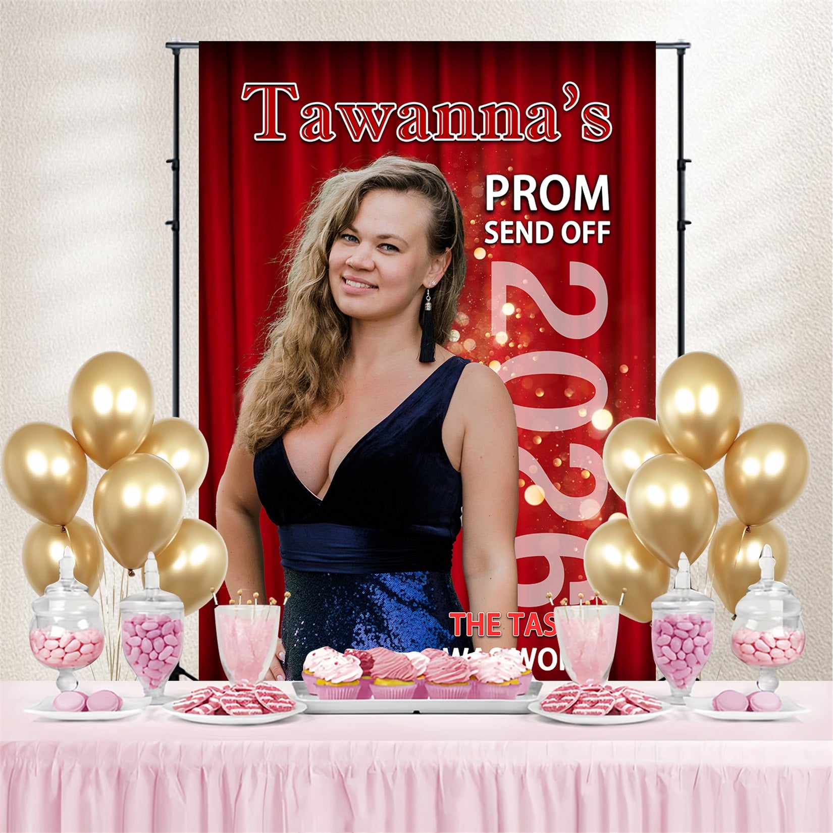 Prom Night Backdrop Red Curtain Personalized Party Graduation Backdrop MRR4-58
